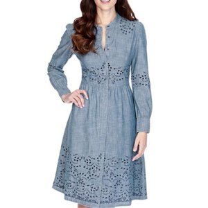 Lucky Brand Denim Button Down Eyelet Dress- NEW